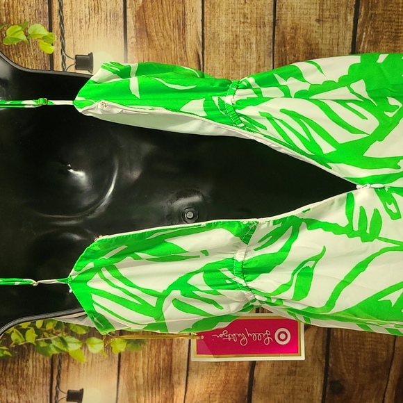Lilly Pulitzer for Target Green & White Tropical Palm Jumpsuit-Extra Small - Picture 4 of 6
